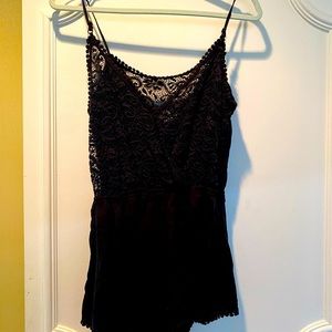 Ambiance black lacy mini-romper w/adjustable spaghetti straps